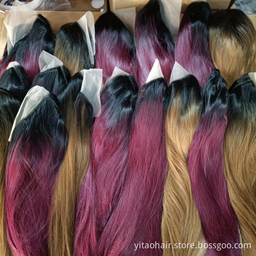 Black roots Burgundy color Lace Front Wig Heat Resist Fiber Silk Straight Hair Wig synthetic full lace wigs with baby hair